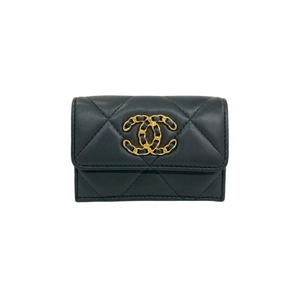 CHANEL Gray Lambskin Leather Logo Wallet - Picture 1 of 10